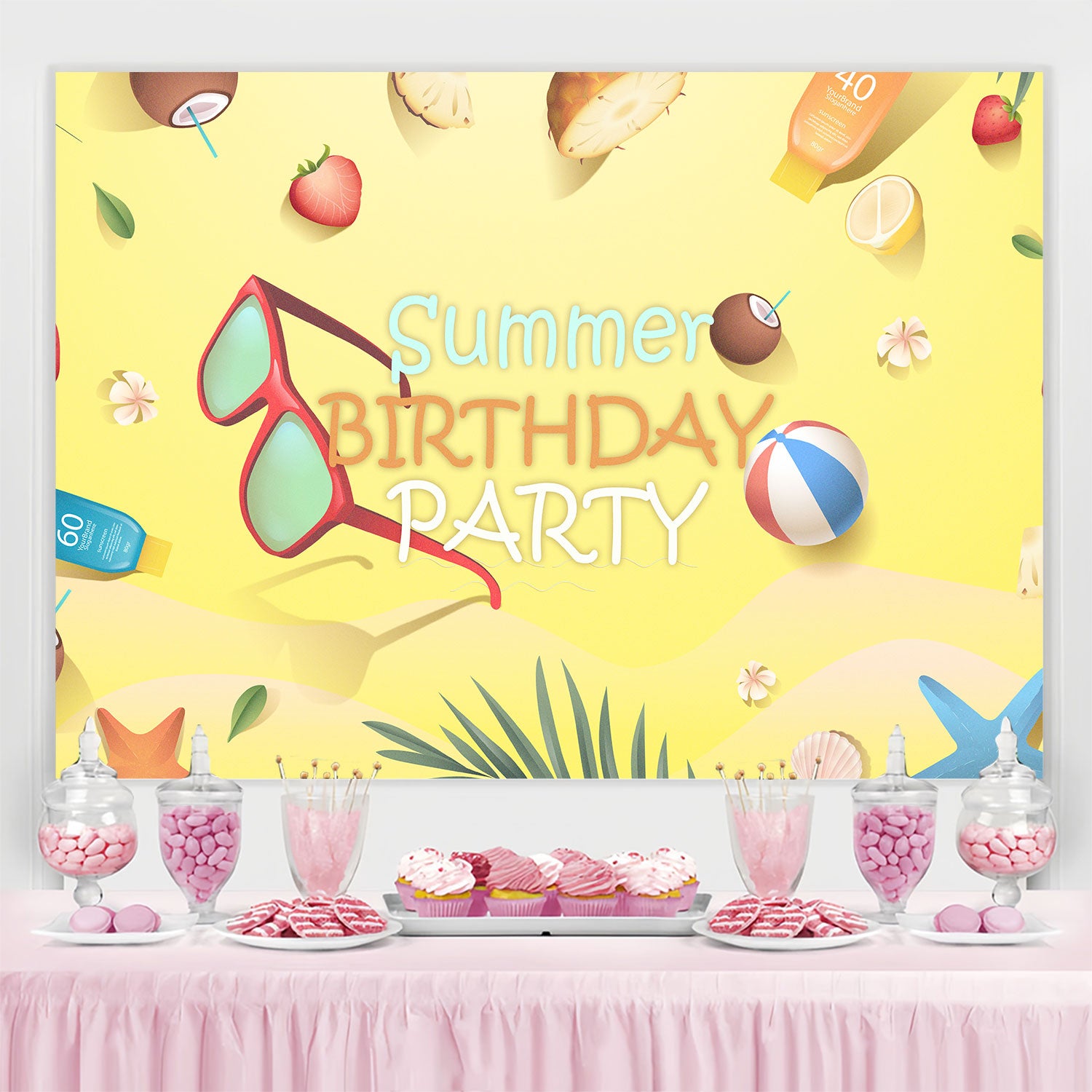 Customize Backdrop For Birthday Summer Tropical Beach Backdrop BRP3-94
