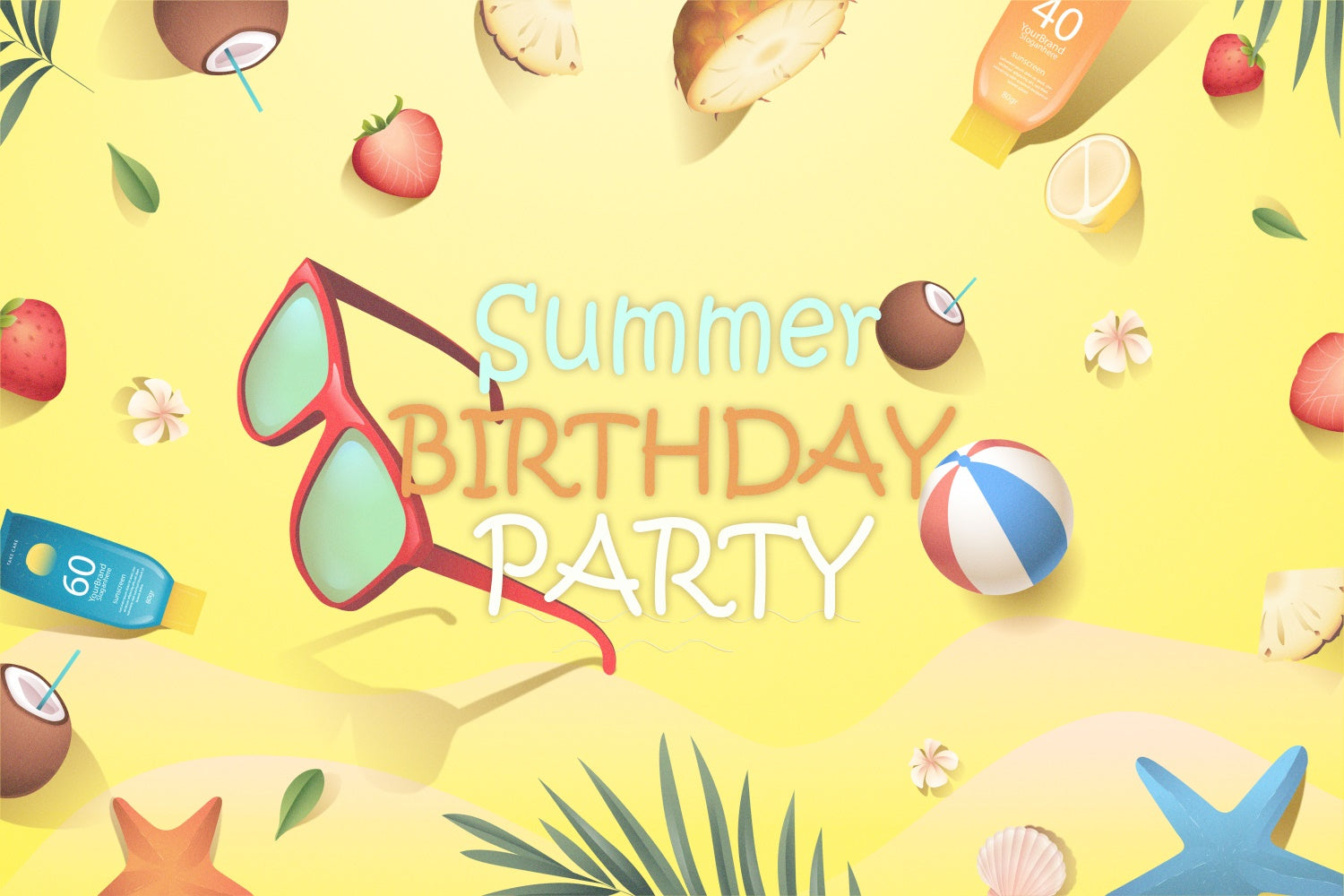 Customize Backdrop For Birthday Summer Tropical Beach Backdrop BRP3-94