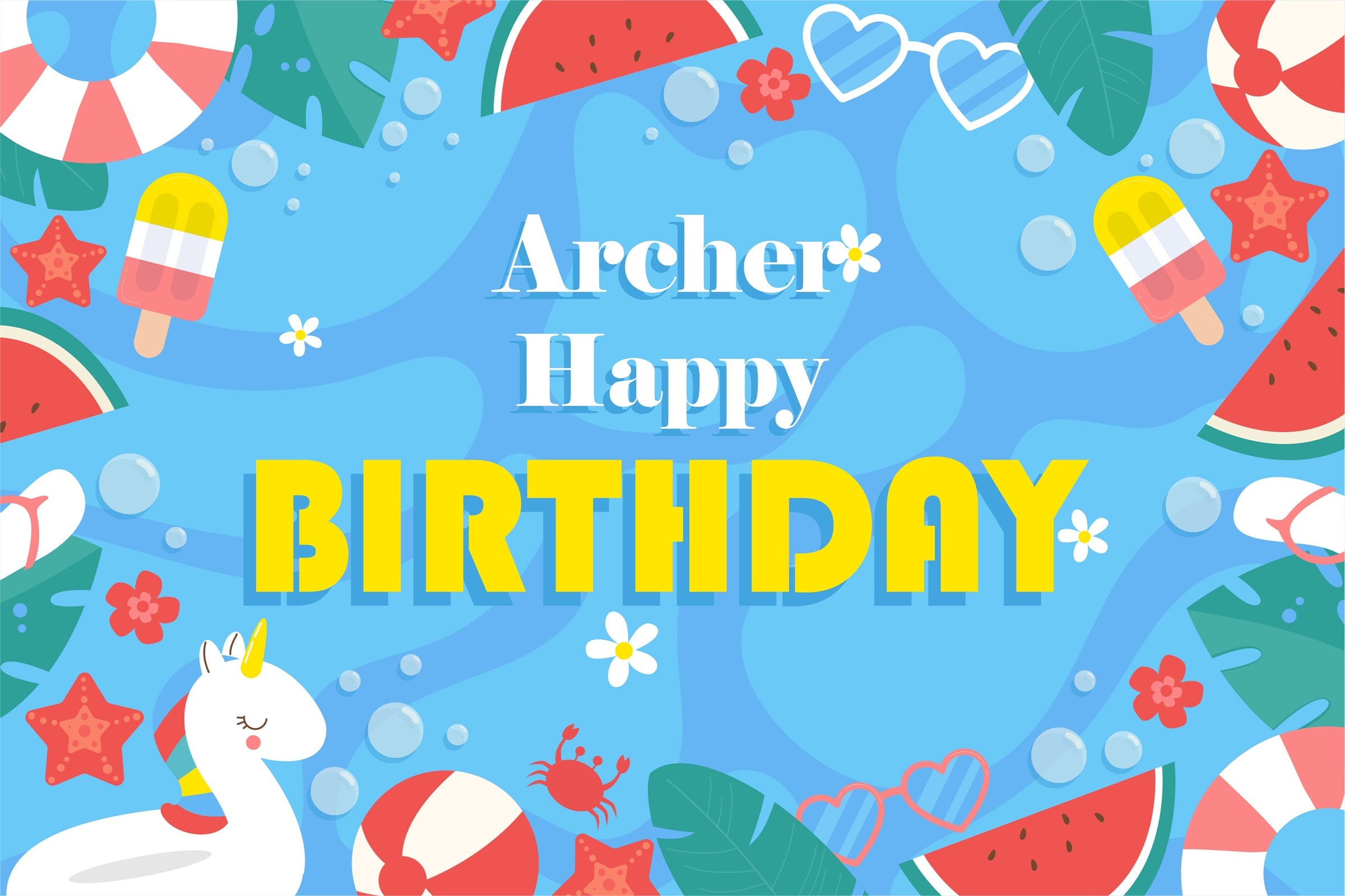 Personalized Backdrop For Birthday Tropical Pool Party Backdrop BRP3-95