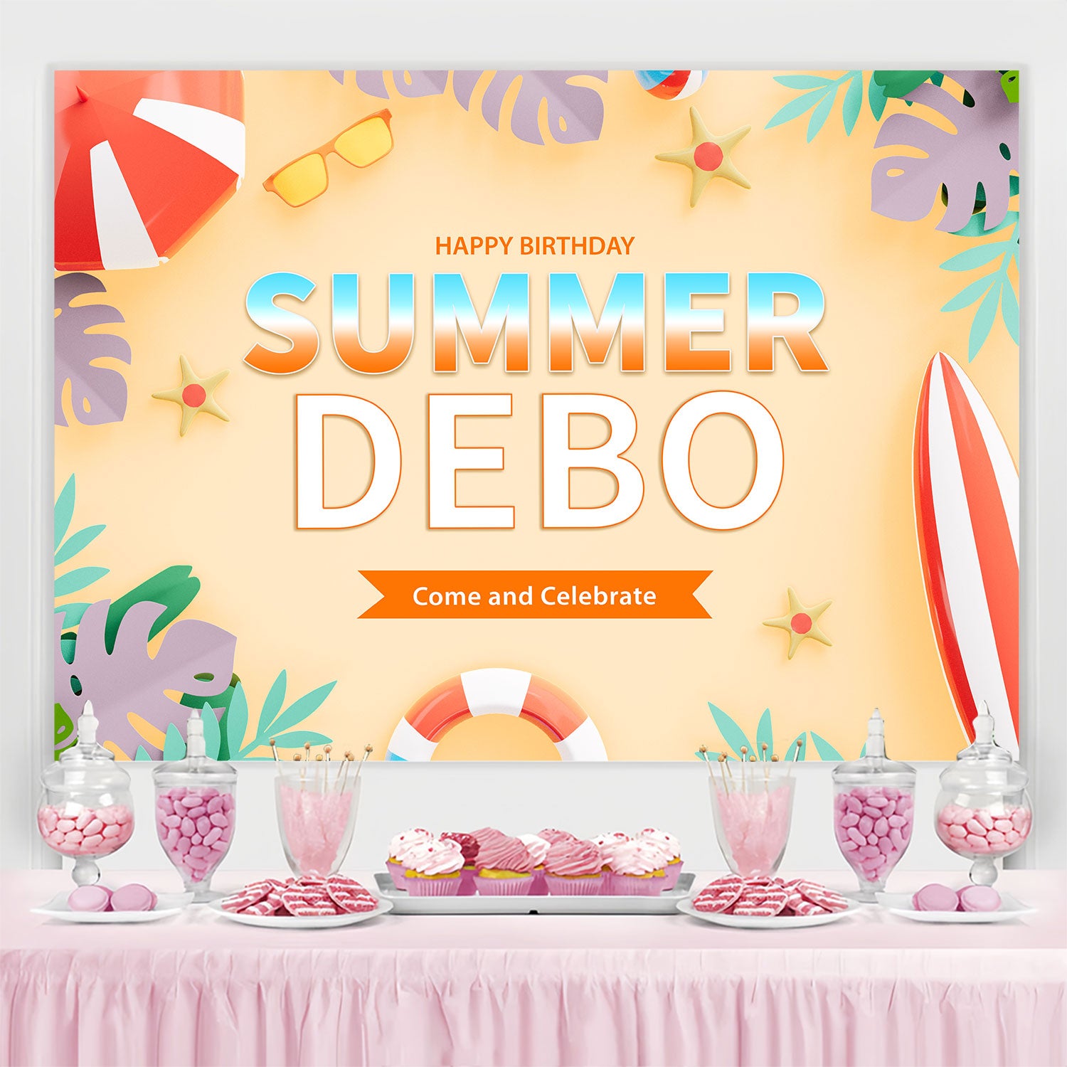 Custom Made Birthday Backdrops Tropical Beach Party Backdrop BRP3-96