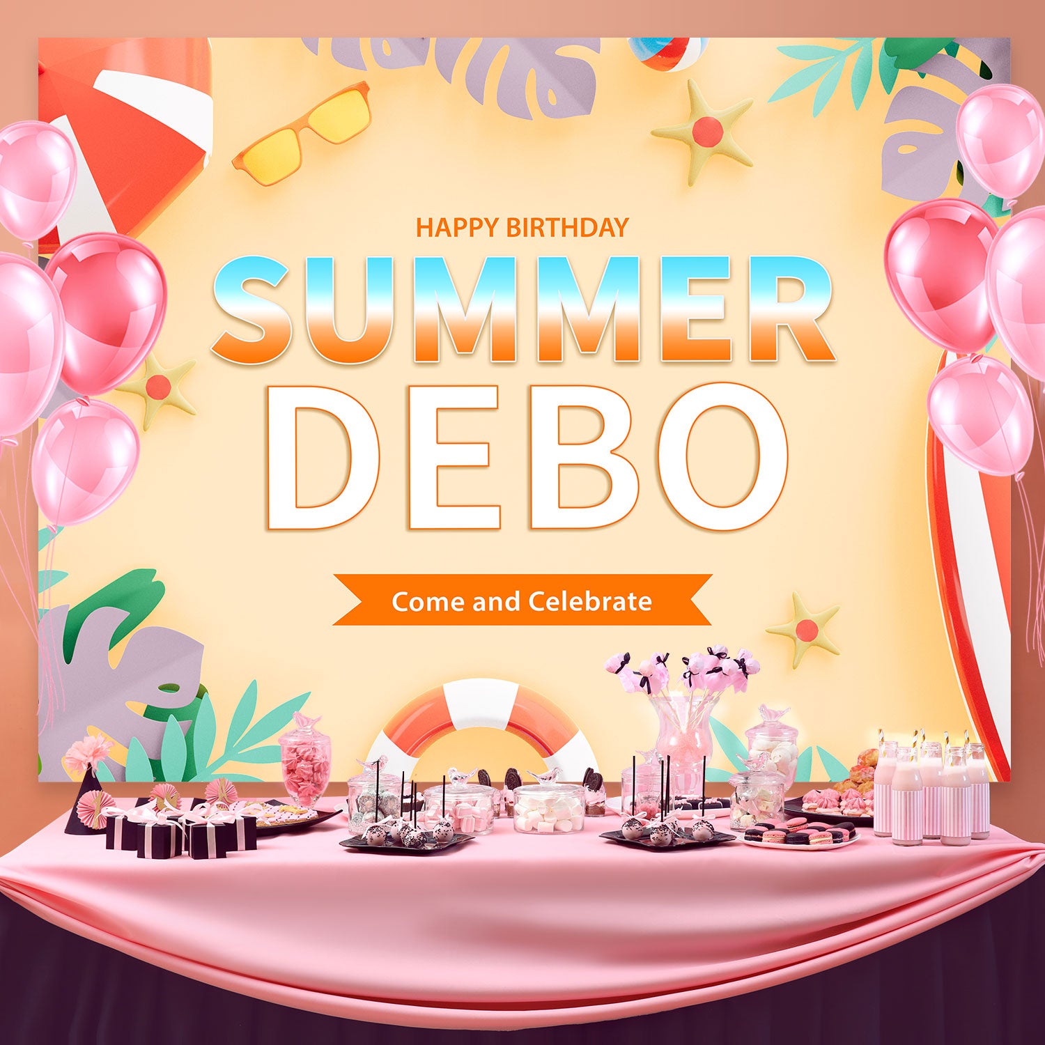 Custom Made Birthday Backdrops Tropical Beach Party Backdrop BRP3-96