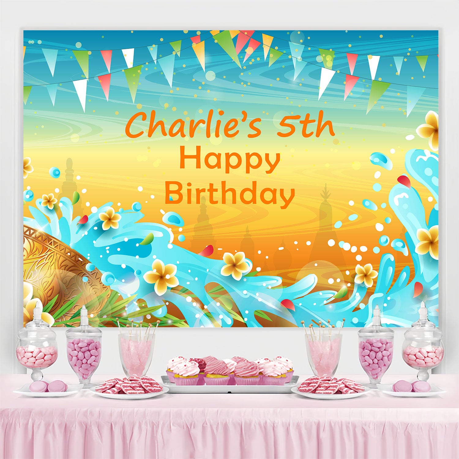 Customize Birthday Backdrop Sunny Beach Water Play Backdrop BRP3-97