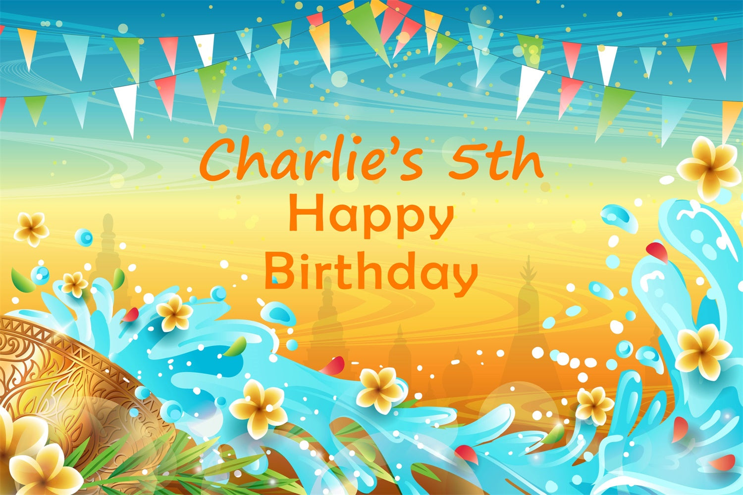 Customize Birthday Backdrop Sunny Beach Water Play Backdrop BRP3-97