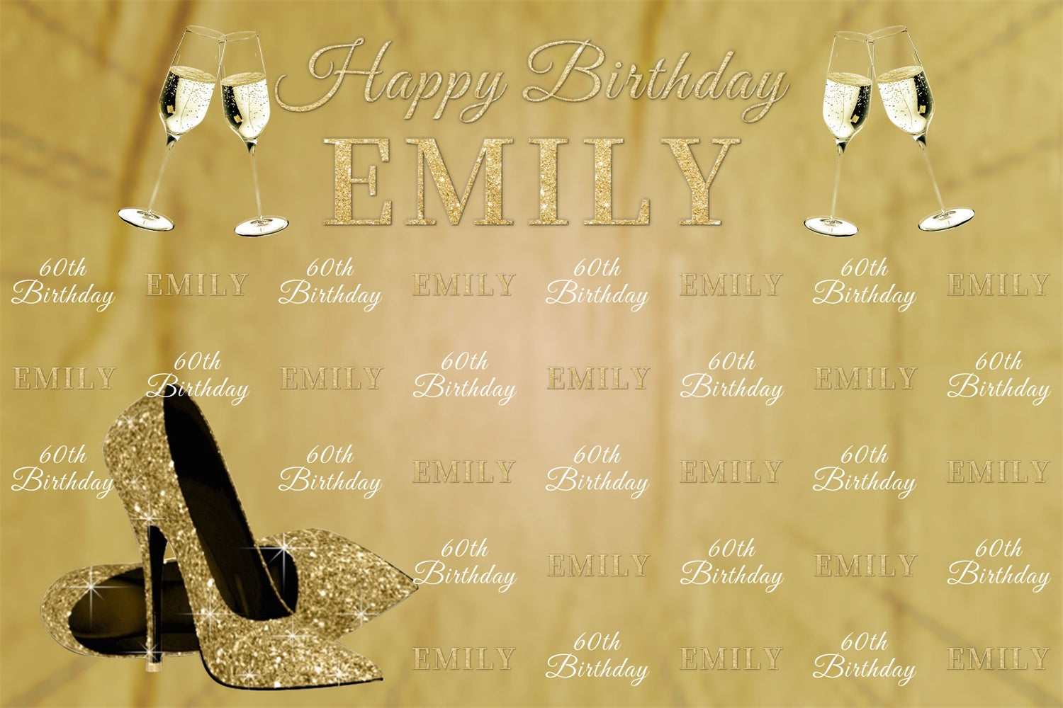 Personalized 60th Birthday Backdrop Luxury Champagne Gold Backdrop BRP3-98