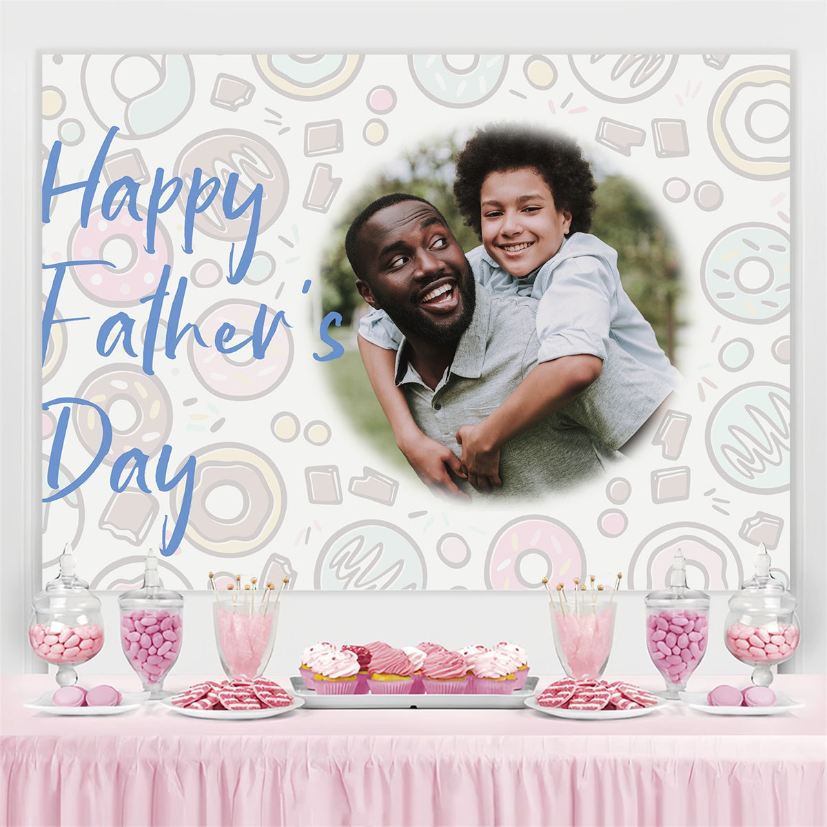 Father's Day Backdrop Doodle Donuts Happy Personalized Backdrop BRP4-103