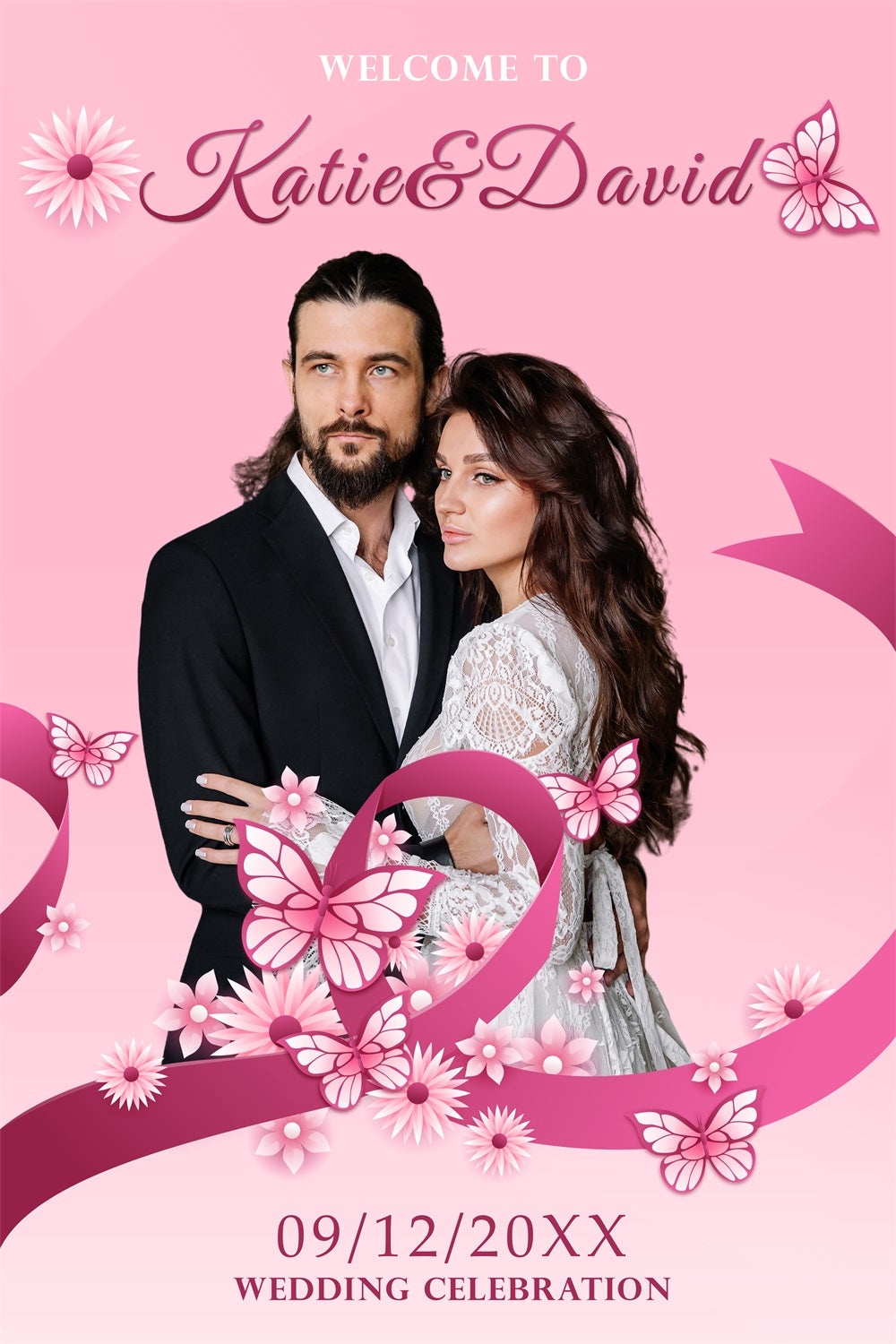 Wedding Backdrop Pink Butterfly Garden Custom Backdrop BRP4-104