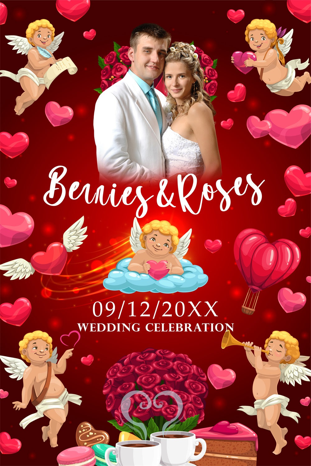 Wedding Photo Backdrops Roses Cupid Hearts Custom Backdrop BRP4-110