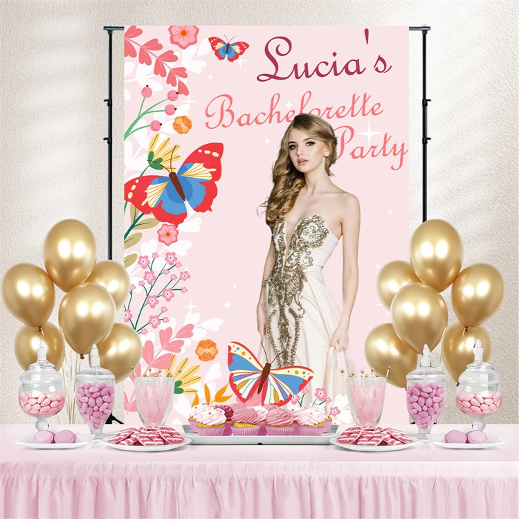 Backdrops For Weddings Pink Floral Butterfly Personalized Backdrop BRP4-111