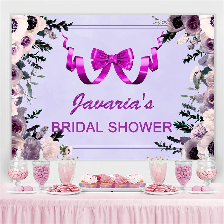 Bridal Shower Backdrops Purple Ribbon Floral Customized Backdrop BRP4-118