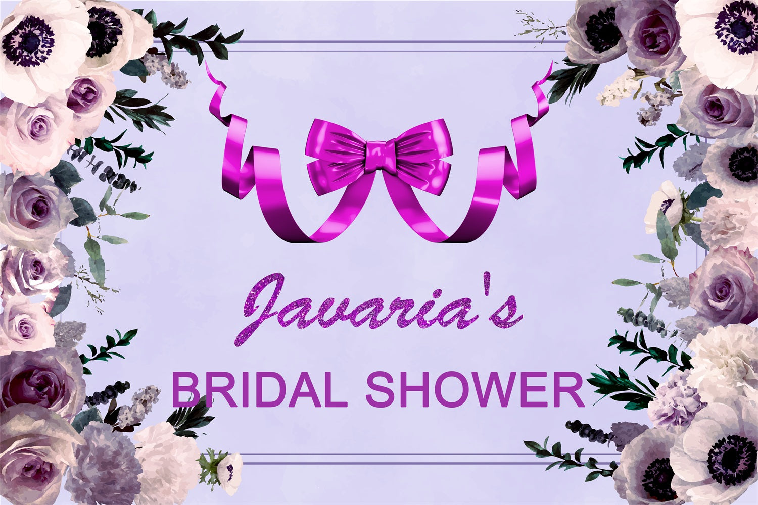 Bridal Shower Backdrops Purple Ribbon Floral Customized Backdrop BRP4-118