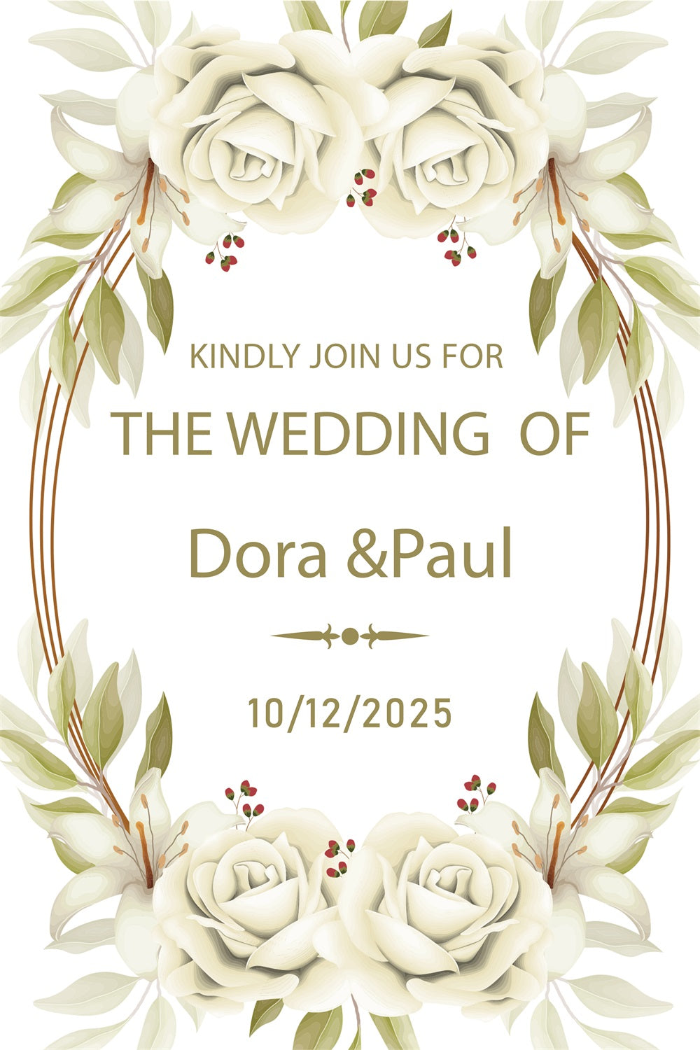 Photo Backdrop Wedding Ivory Roses Ceremony Personalised Backdrop BRP4-119