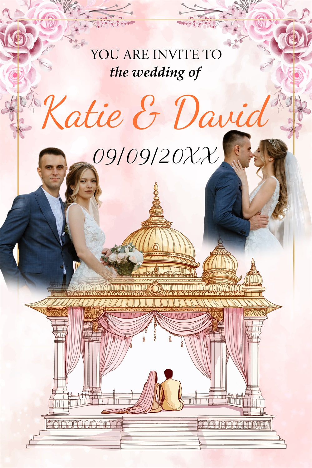 Wedding Reception Backdrop Pink Rose Dome Custom Backdrop BRP4-126