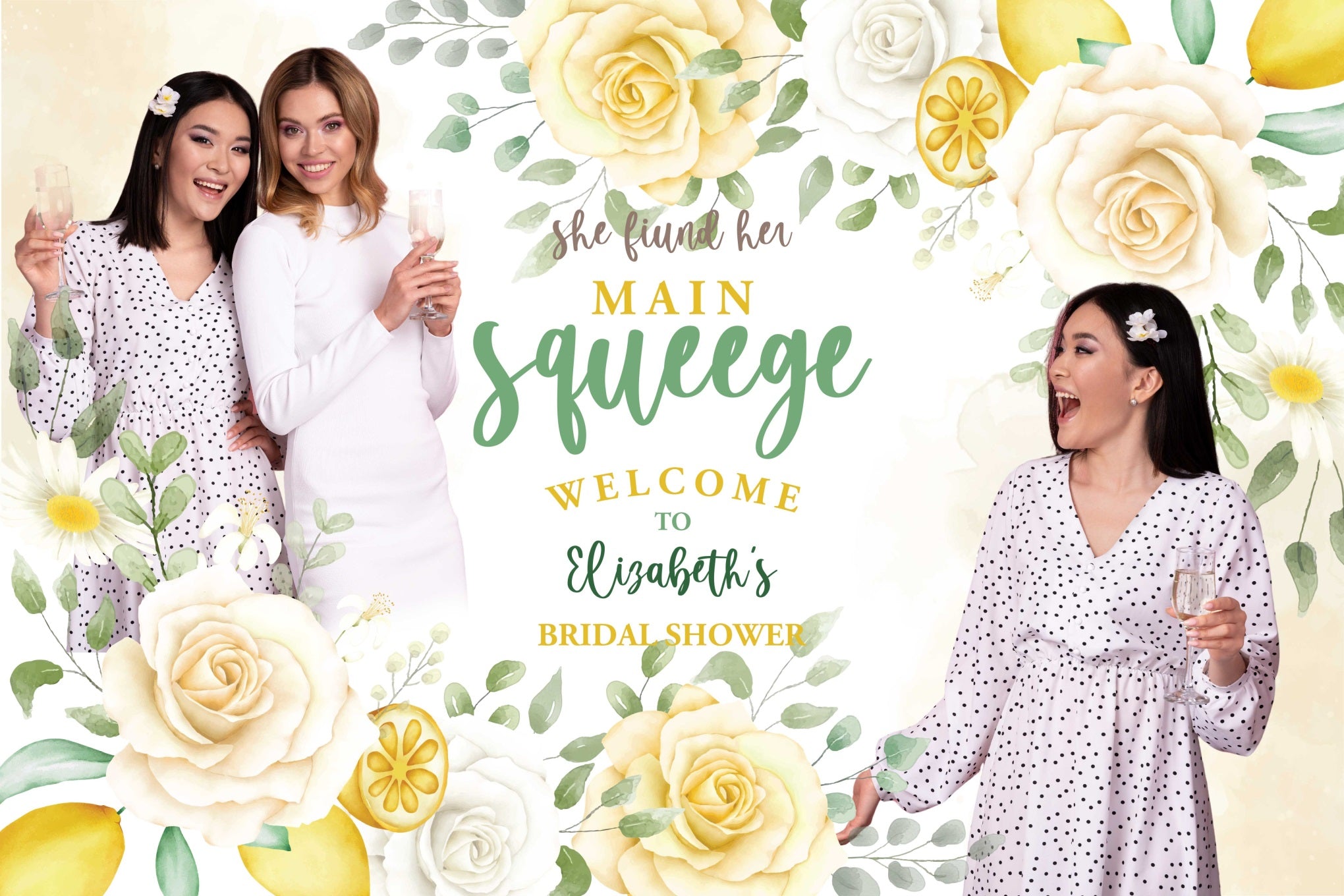 Bridal Shower Backdrops Yellow Lemon Daisy Floral Custom Backdrop BRP4-139