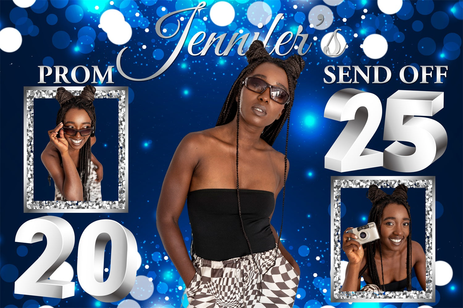 Prom Backdrop Sparkling Blue Lights Graduation Party Backdrop BRP4-151