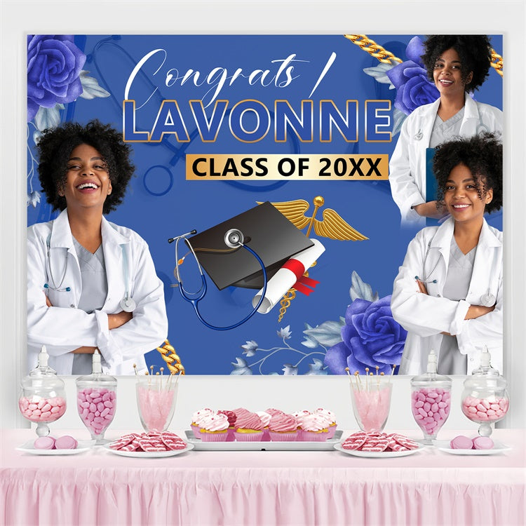 Customized Graduation Backdrop Medical Grad Blue Graduation Party Backdrop BRP4-166