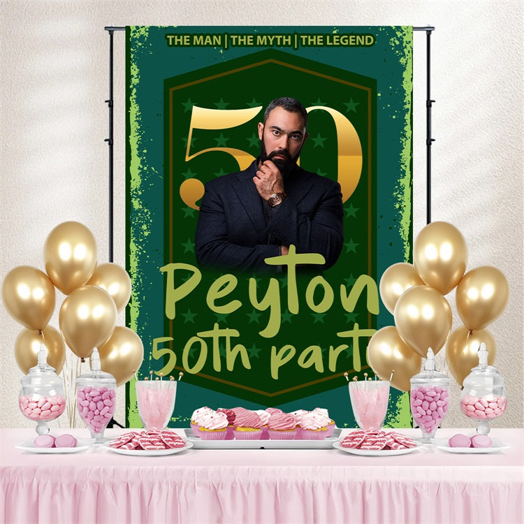 Personalized 50th Birthday Backdrop Green Shield Party Backdrop BRP4-17