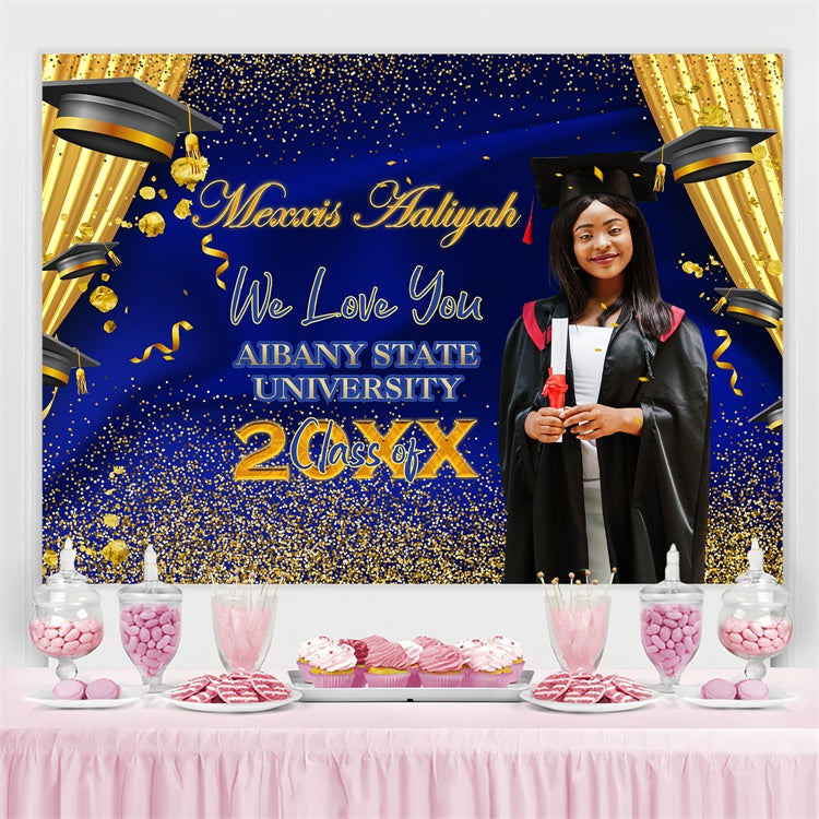 Custom Graduation Backdrops Royal Blue Curtain Graduation Party Backdrop BRP4-181