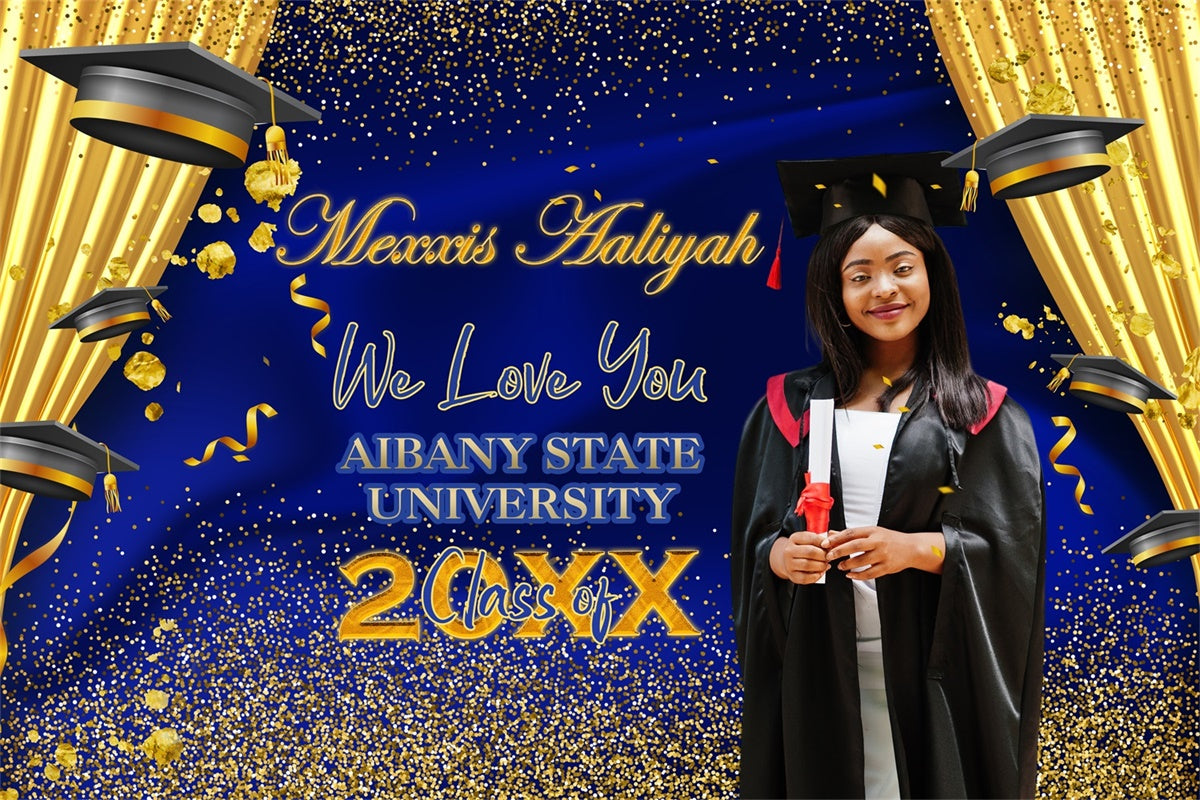 Custom Graduation Backdrops Royal Blue Curtain Graduation Party Backdrop BRP4-181