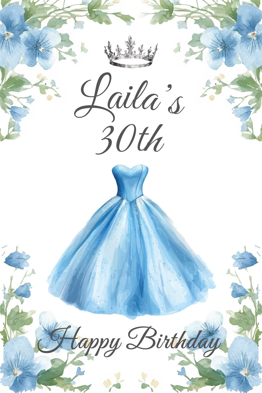 Custom Happy Birthday Backdrop 30th Gown Floral Crown Backdrop BRP4-26