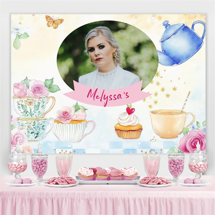 Custom Birthday Party Backdrop Cupcake Floral Backdrop BRP4-28