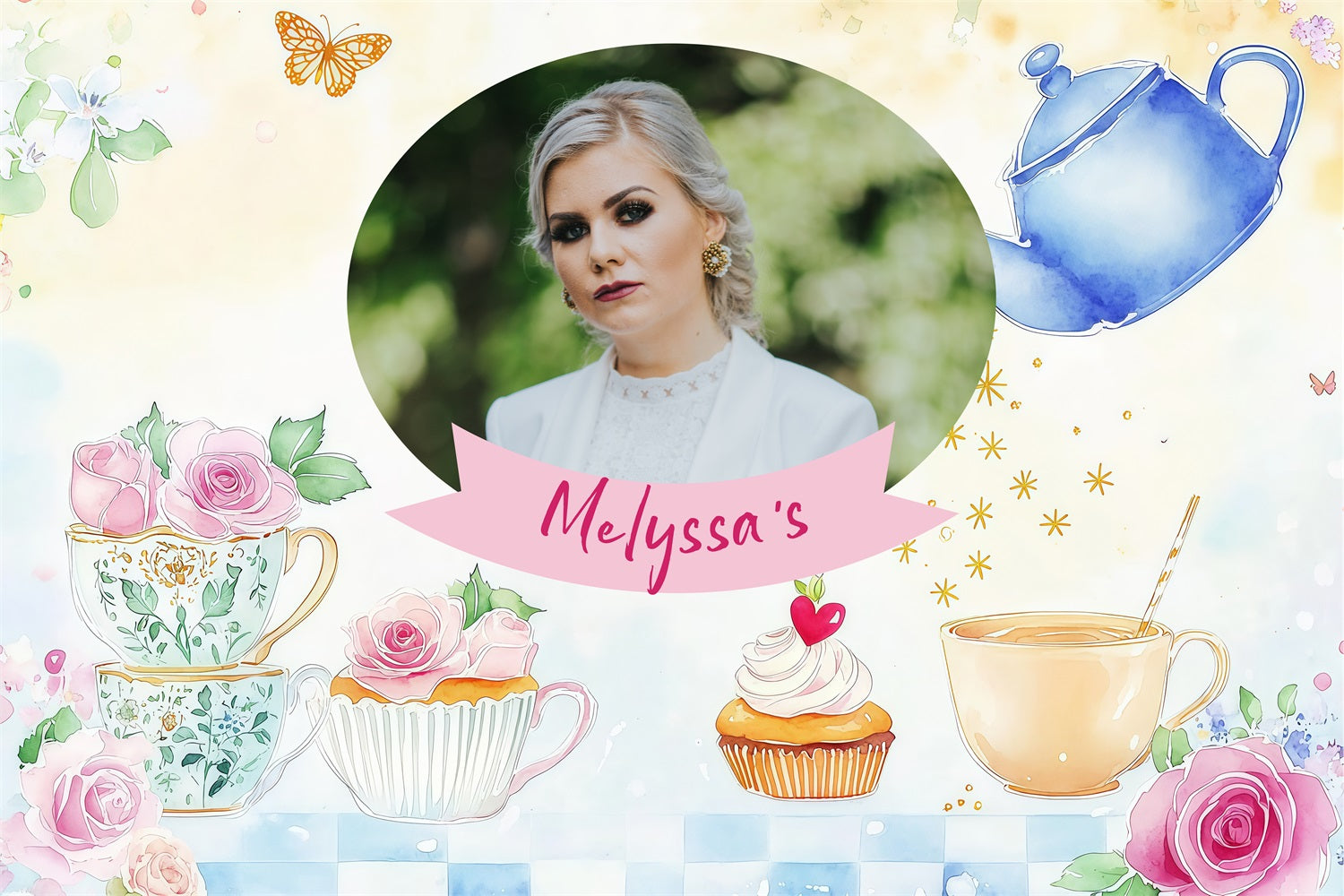 Custom Birthday Party Backdrop Cupcake Floral Backdrop BRP4-28