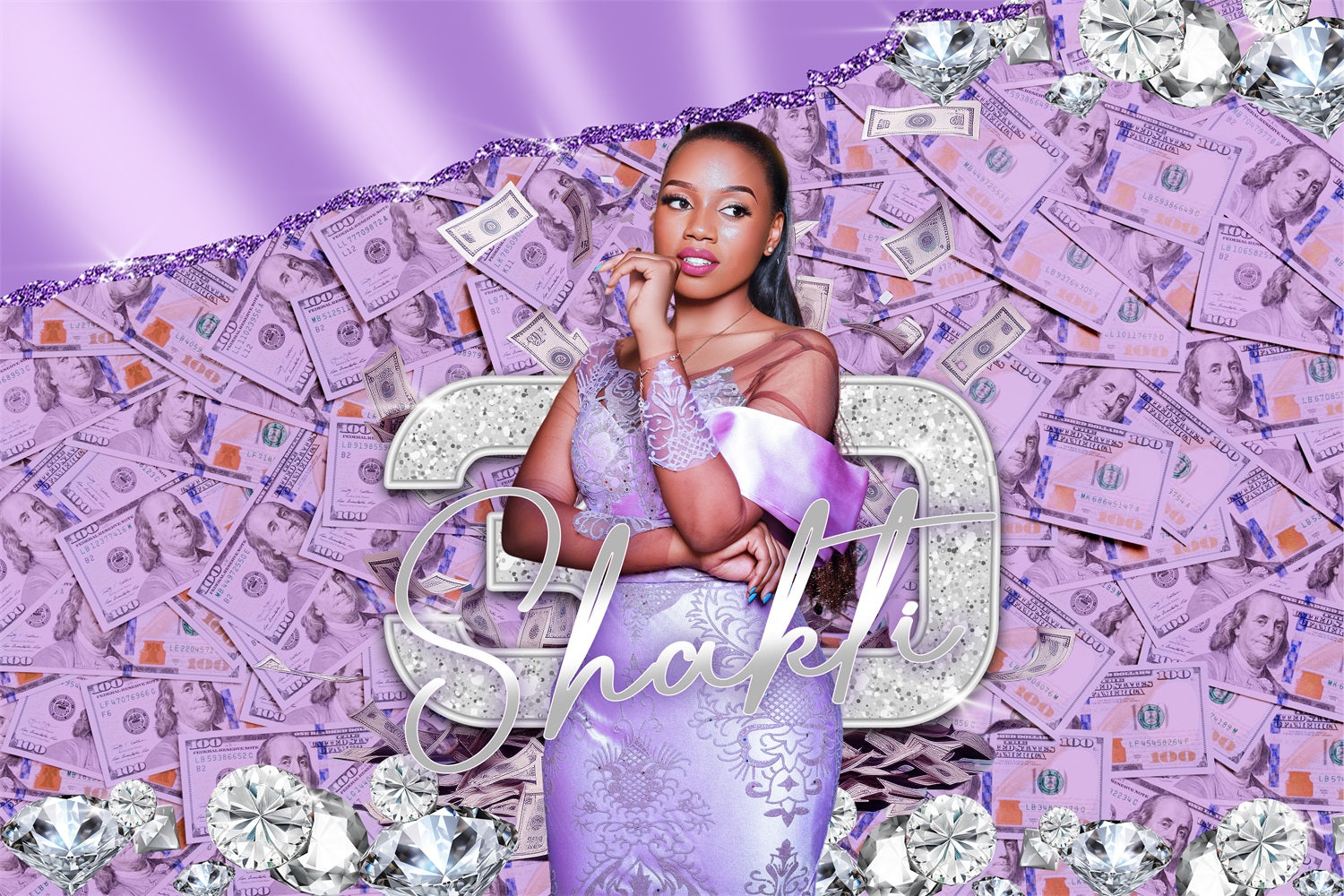 Personalized Happy Birthday Backdrop 20th Diamonds Cash Backdrop BRP4-36
