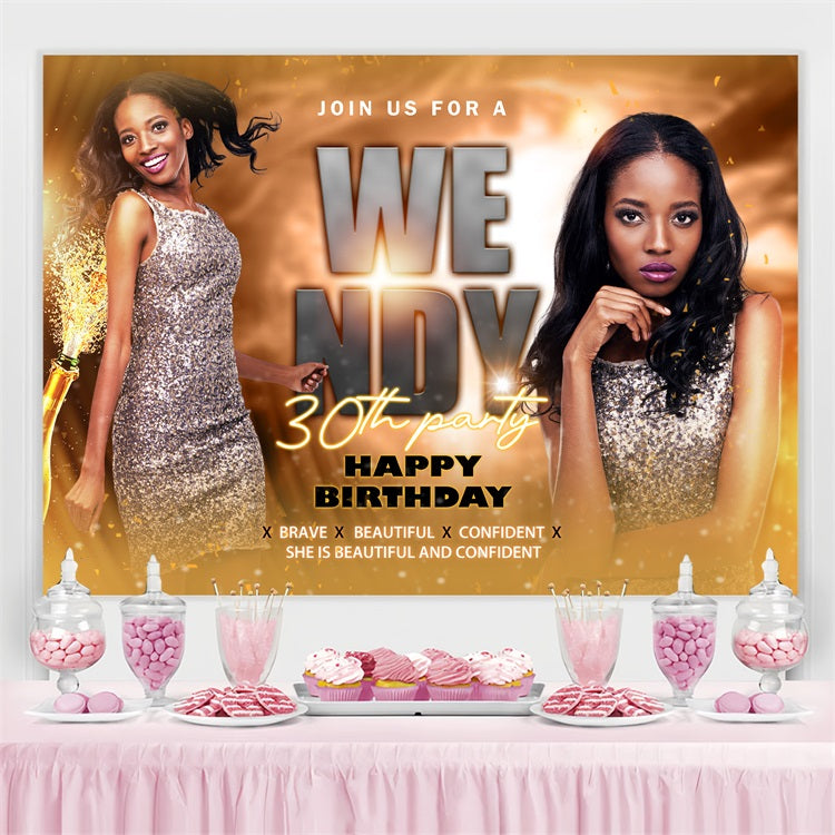 Customised Birthday Backdrop Sparkling 30th Champagne Confetti Backdrop BRP4-39