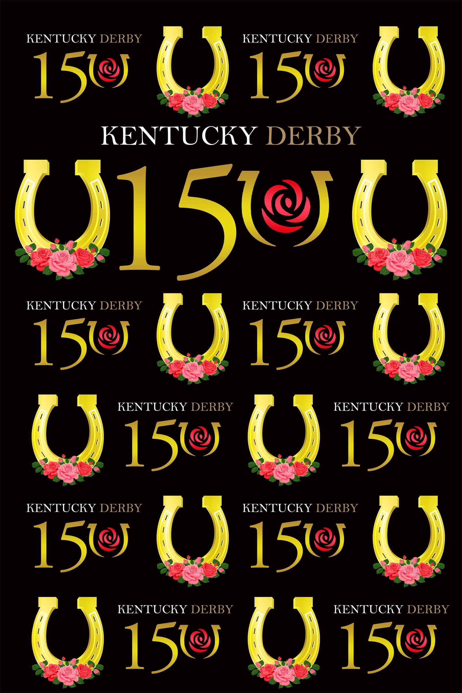 Kentucky Derby Photo Backdrop Horseshoe 150 Roses Repeat Custom Backdrop BRP4-40