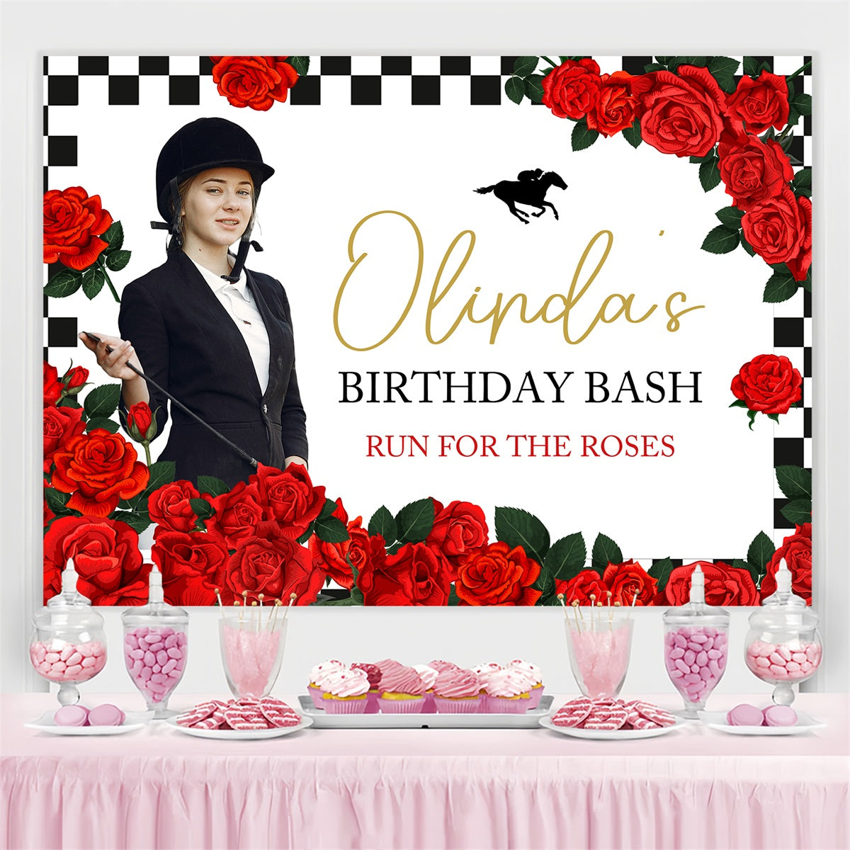 Kentucky Derby Backdrop Birthday Bash Rose Customized Backdrop BRP4-44