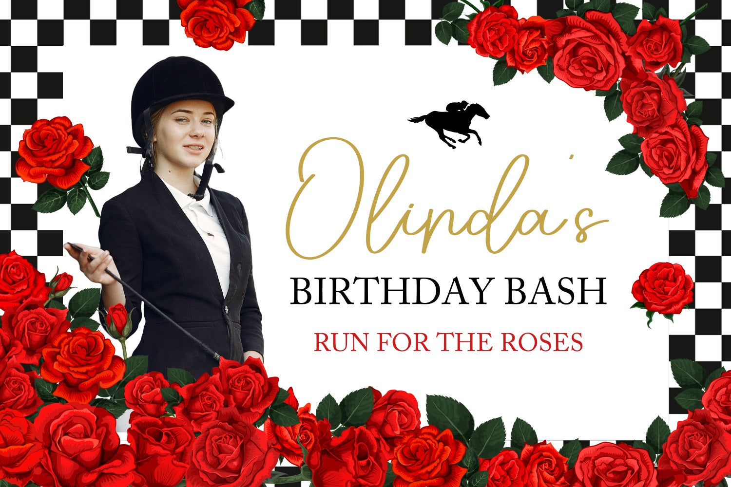 Kentucky Derby Backdrop Birthday Bash Rose Customized Backdrop BRP4-44