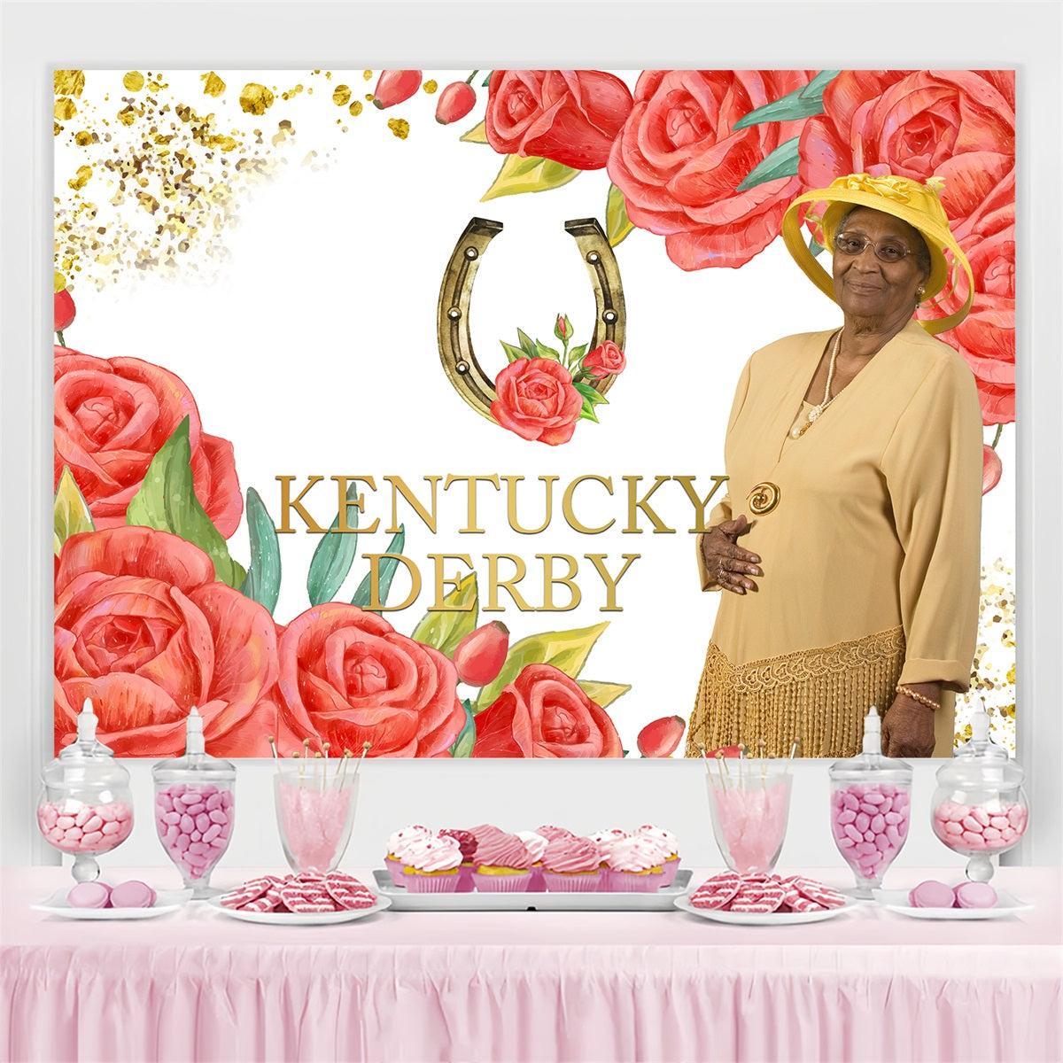 Kentucky Derby Photo Backdrop Floral Derby Party Custom Backdrop BRP4-46
