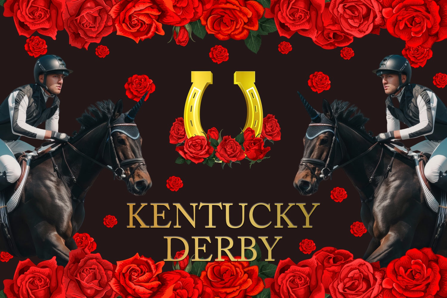 Kentucky Derby Party Photo Backdrop Mirror Riders Rose Personalized Backdrop BRP4-47