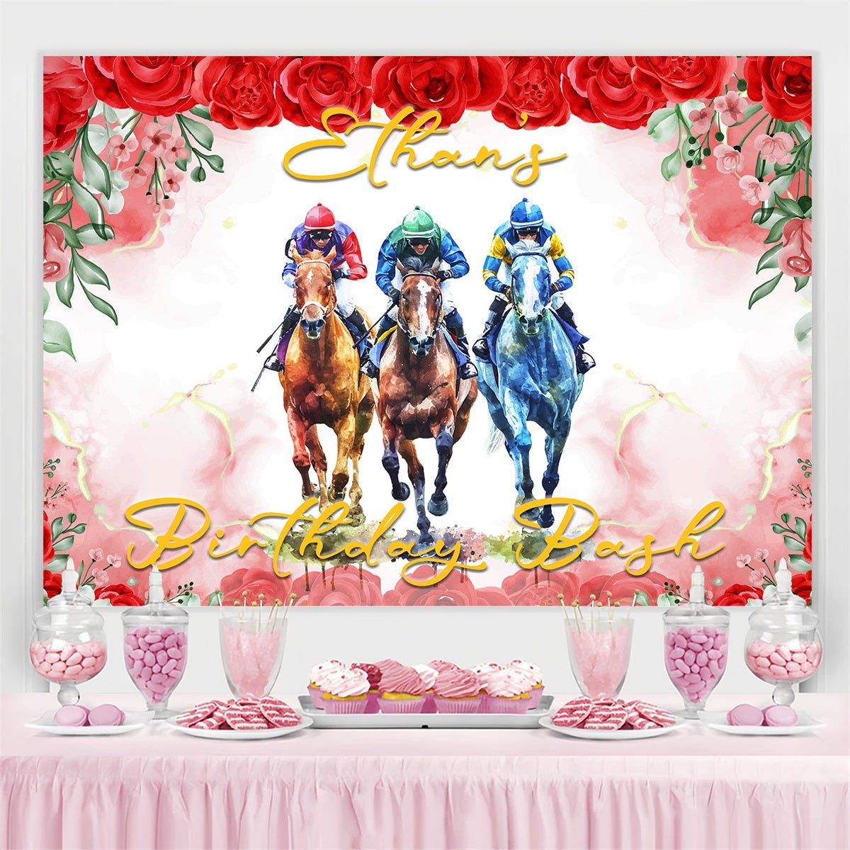 Kentucky Derby Photo Backdrops Floral Horse Racing Bash Customized Backdrop BRP4-48