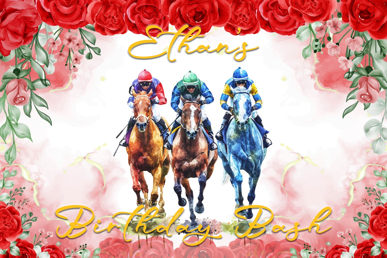 Kentucky Derby Photo Backdrops Floral Horse Racing Bash Customized Backdrop BRP4-48