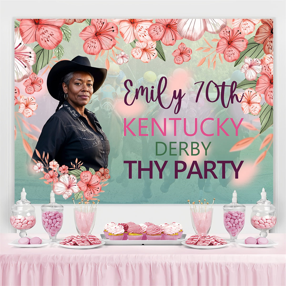 Kentucky Derby Photo Booth Backdrop 70th Celebration Blooms Customized Backdrop BRP4-53
