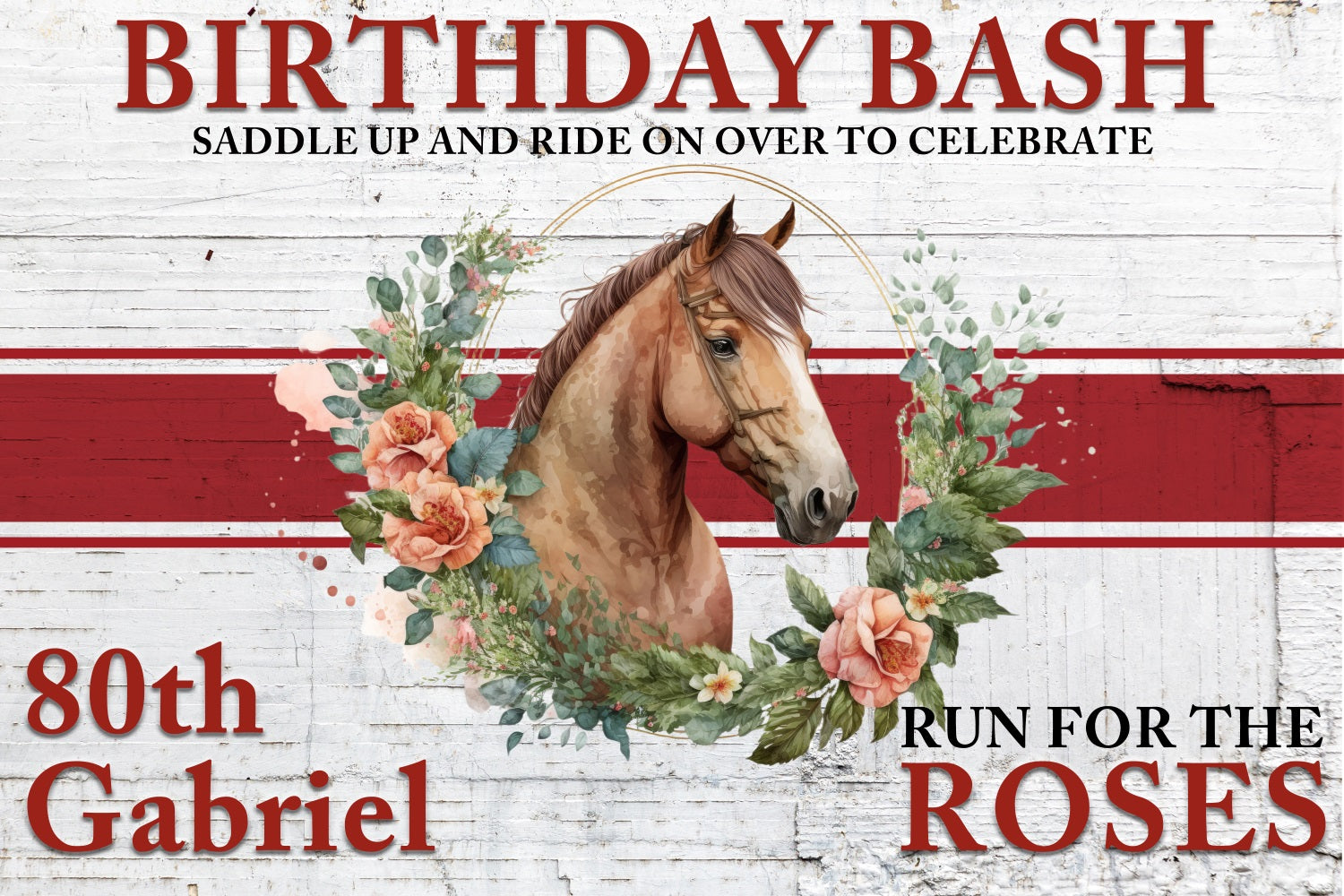 Kentucky Derby Photo Backdrops Floral Horsehead 80th Personalized Backdrop BRP4-56