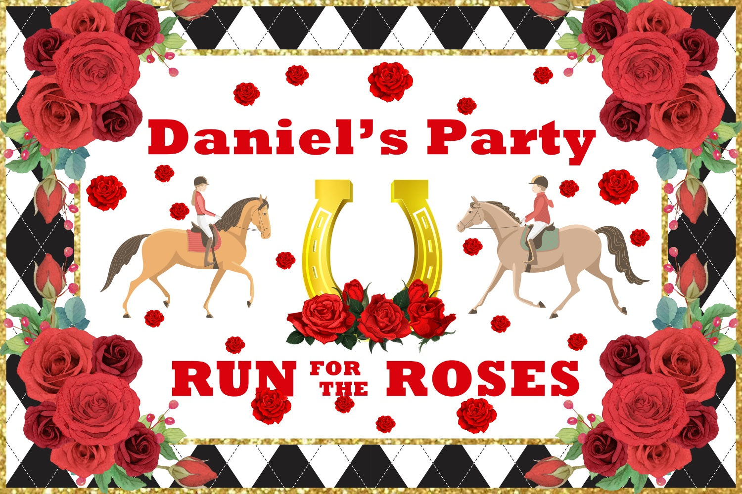 Kentucky Derby Backdrop Rose Horse Rider Party Personalised Backdrop BRP4-58