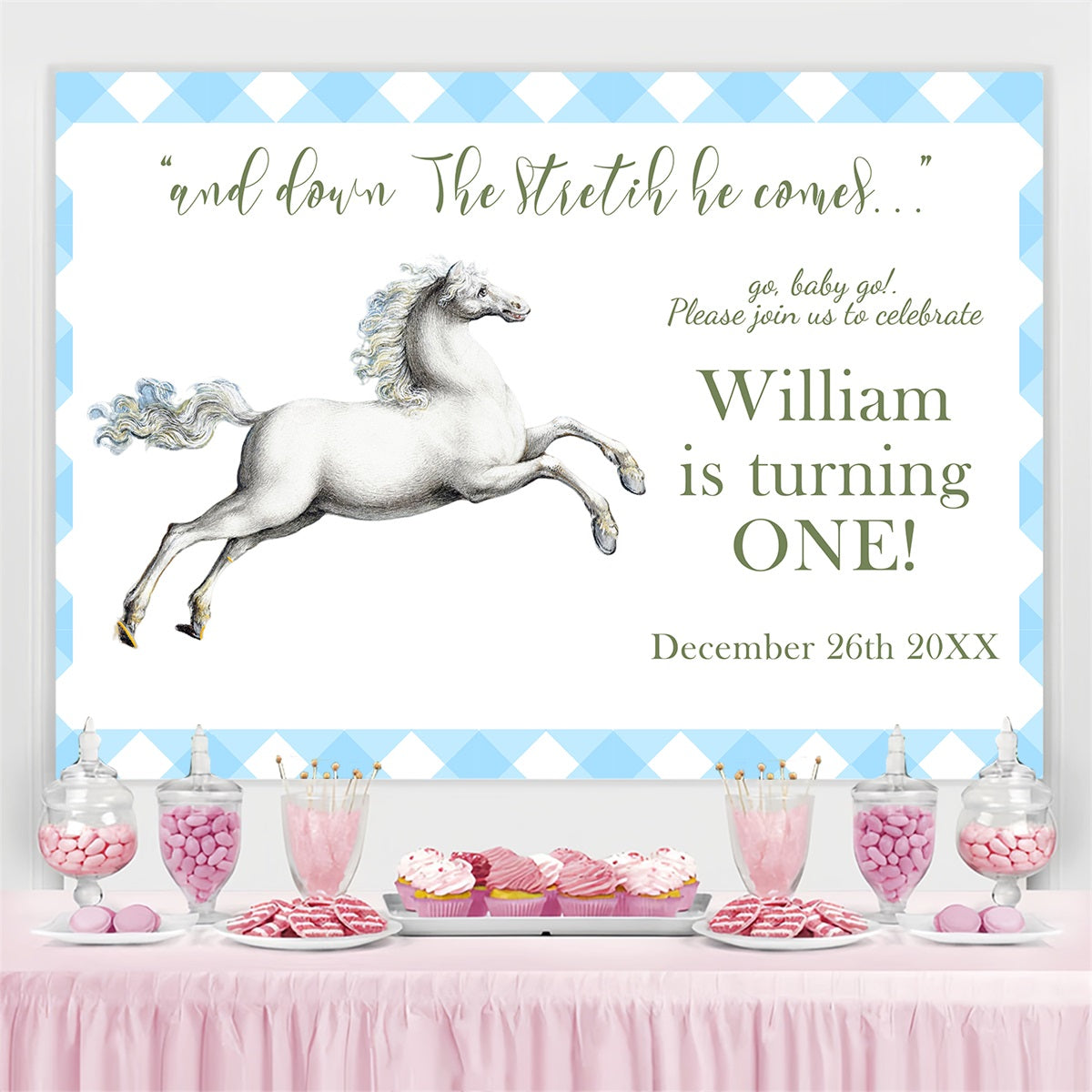 Kentucky Derby Photo Backdrops 1st Birthday Racer Party Custom Backdrop BRP4-59