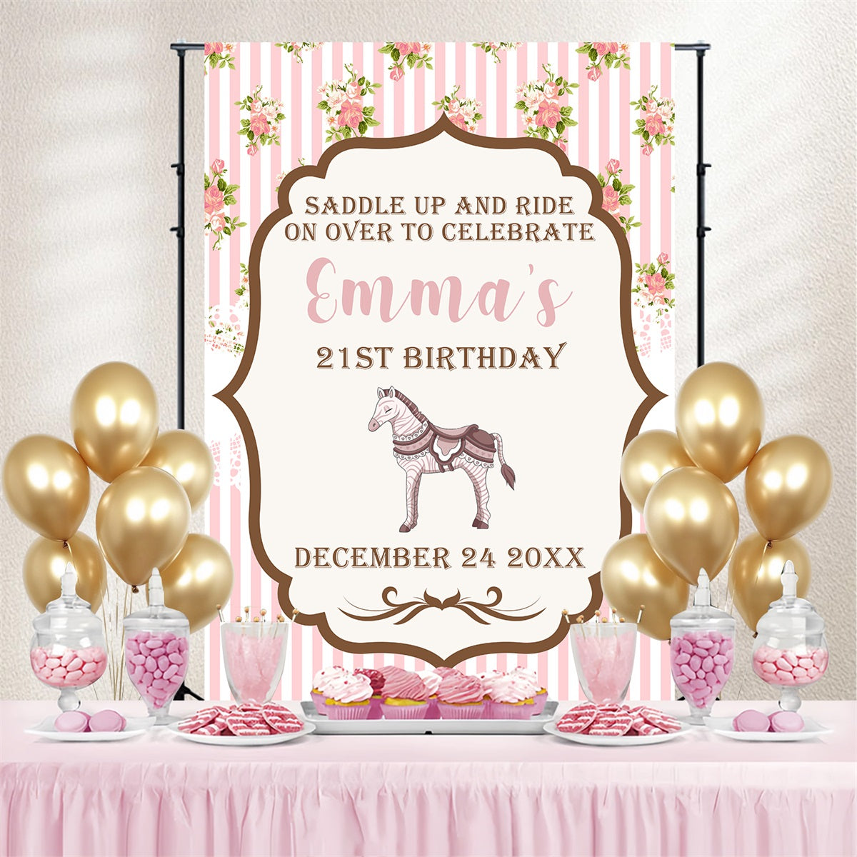 Kentucky Derby Party Photo Backdrop Roses 21st Birthday Personalized Backdrop BRP4-60