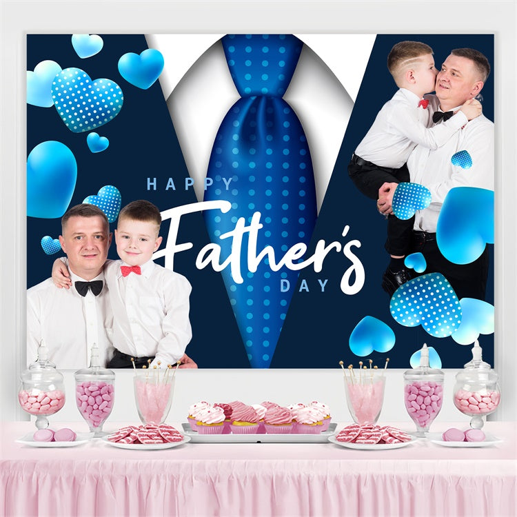 Father's Day Photo Backdrop Blue Tie Heart Personalized Backdrop BRP4-76