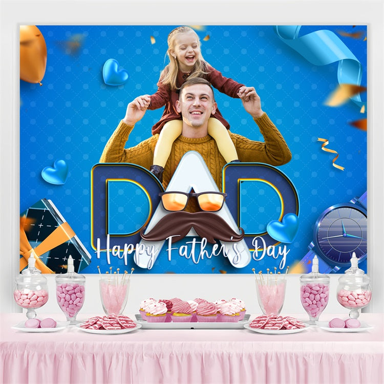 Father's Day Photo Backdrop Blue Heart Balloons Custom Backdrop BRP4-94