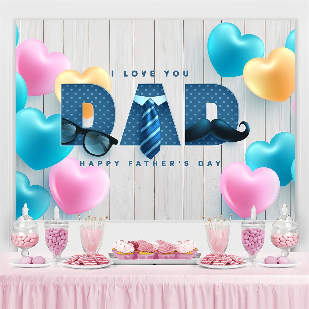 Happy Fathers Day Backdrop Heart Balloon Wood Backdrop BRP4-96