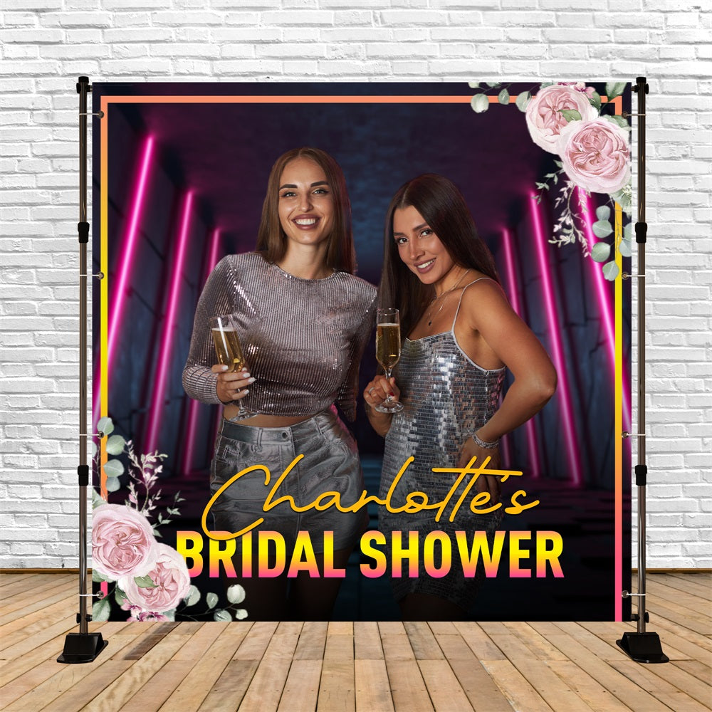 Bridal Backdrop Neon Night Floral Custom Backdrop BRP5-154