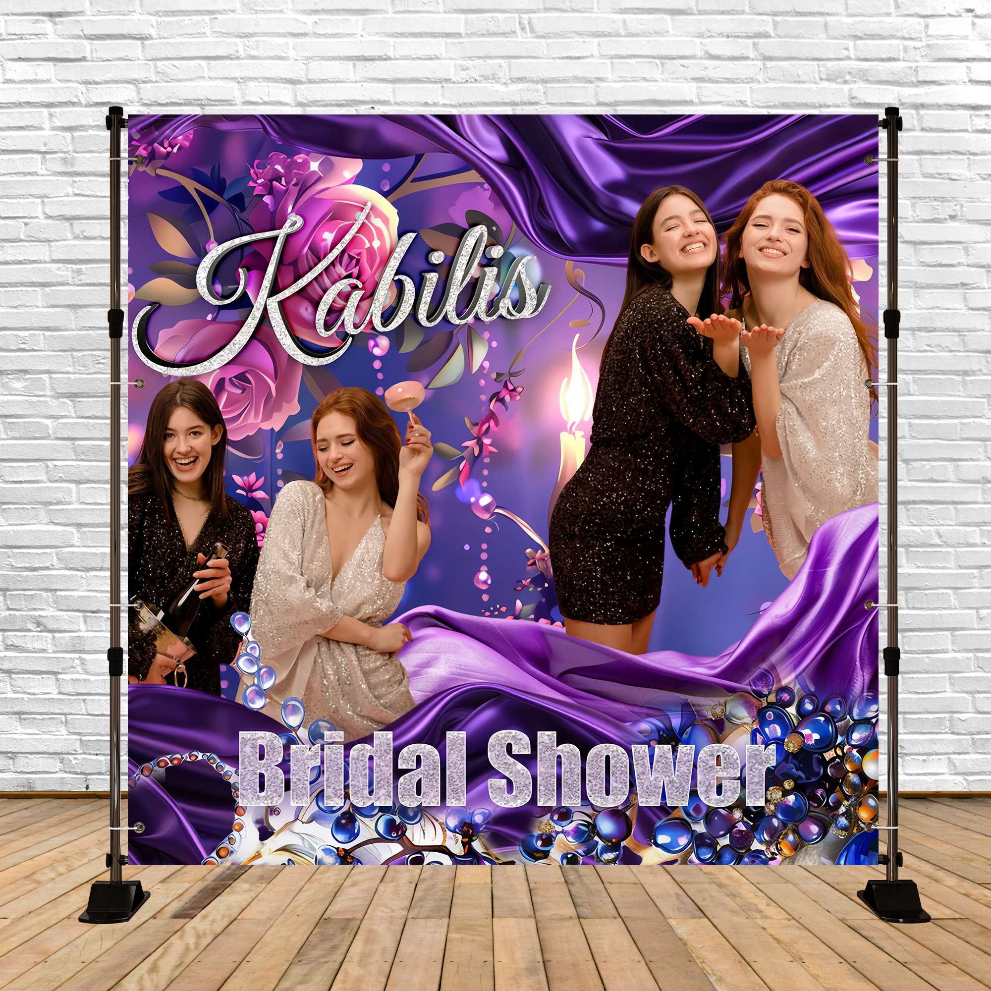 Bridal Shower Backdrop Ideas Purple Glamour Floral Personalized Backdrop BRP5-155