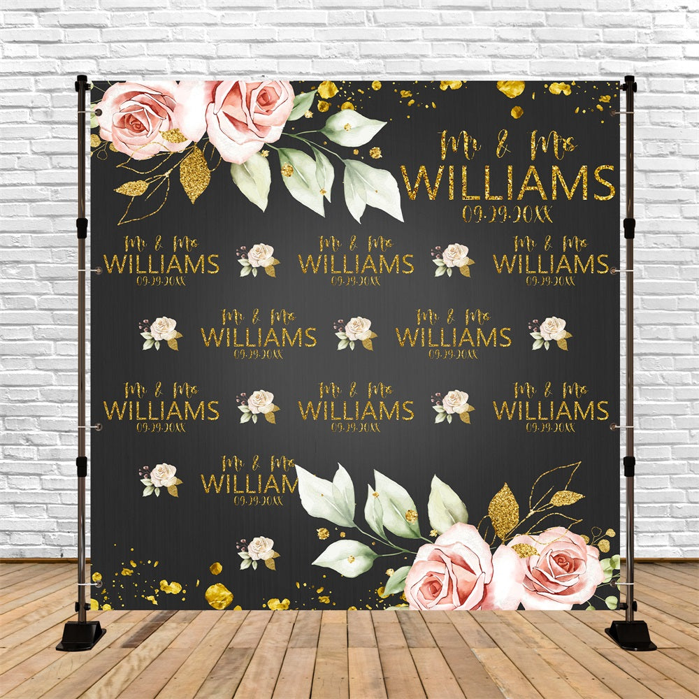 Wedding Backdrop Romantic Name Repeat Floral Custom Backdrop BRP5-157