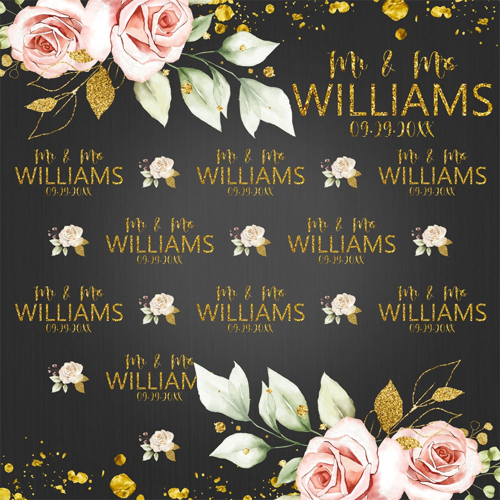 Wedding Backdrop Romantic Name Repeat Floral Custom Backdrop BRP5-157