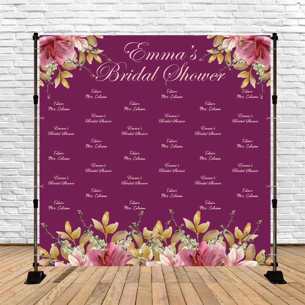Bridal Shower Photo Backdrop Purple Floral Repeat Personalized Backdrop BRP5-159