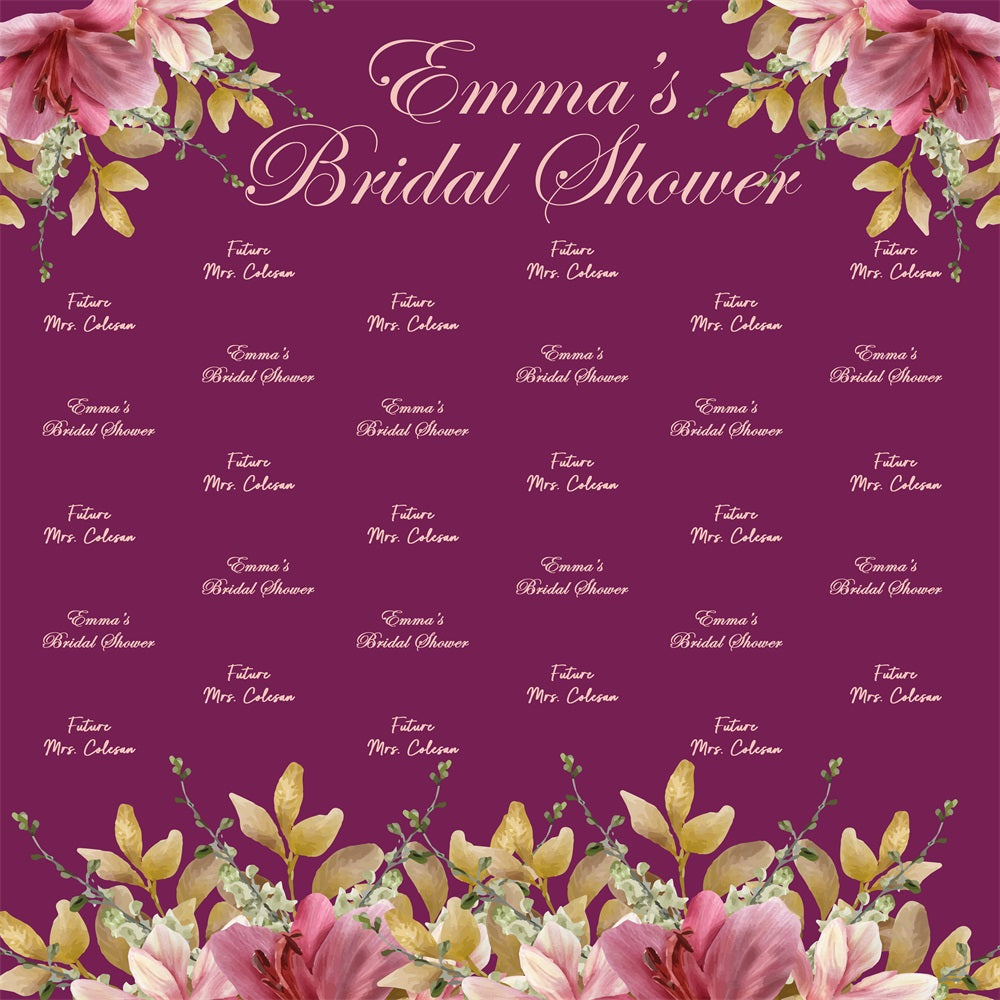 Bridal Shower Photo Backdrop Purple Floral Repeat Personalized Backdrop BRP5-159