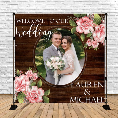 Wedding Backdrop Rustic Wood Floral Personalised Backdrop BRP5-162