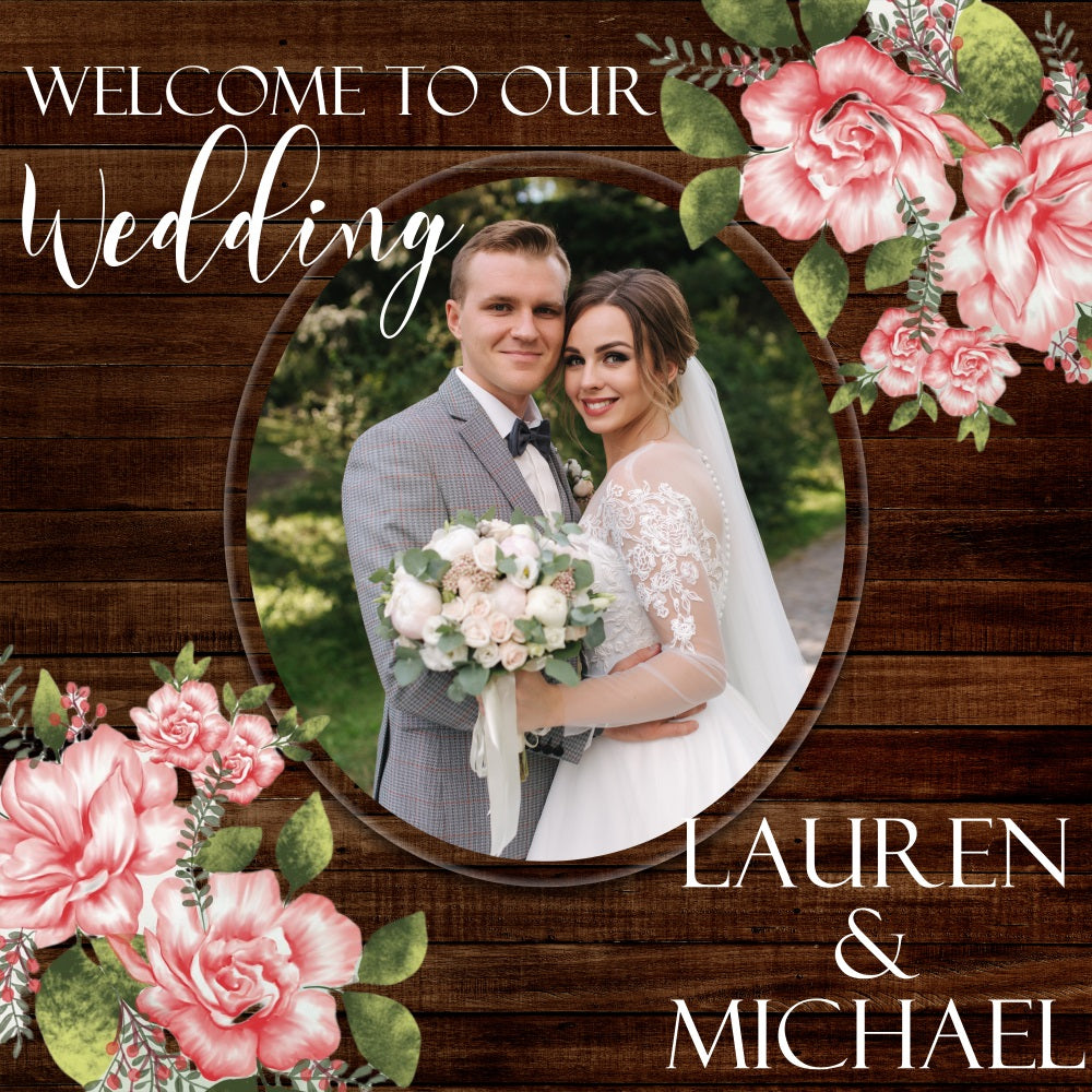 Wedding Backdrop Rustic Wood Floral Personalised Backdrop BRP5-162